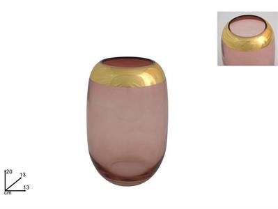 VASO VETRO 20cm ROSA/ORO