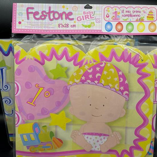 FESTONE PRIMO COMPLEANNO ROSA / CELESTE