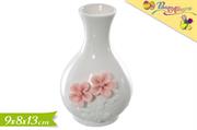 VASO BIANCO C/FIORI ROSA 13cm