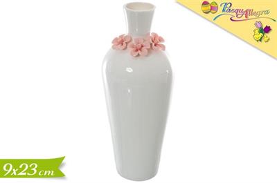 VASO BIANCO C/FIORI ROSA 23cm