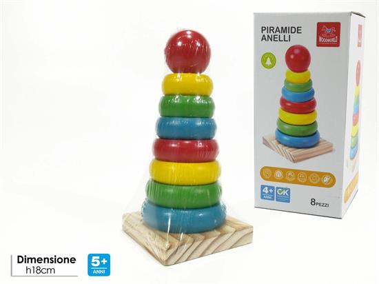 GIOCO PIRAMIDE 8 ANELLI LEGNO