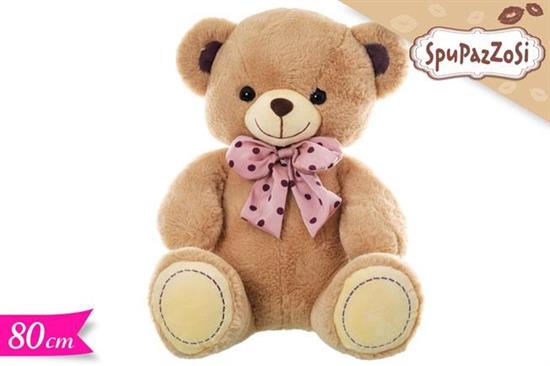 PELUCHE ORSO C/FIOCCO ROSA POIS 80cm