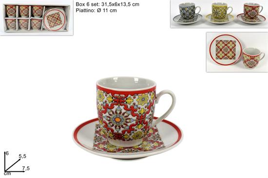 SET TAZZINE E PIATTINI DECORAZIONE MAIOLICA