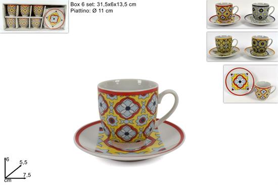 SET TAZZINE E PIATTINI DECORAZIONE MAIOLICA