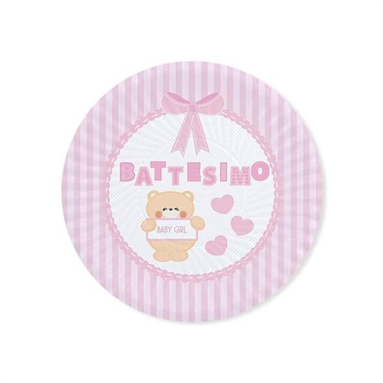 PIATTI BATTESIMO TEDDY ROSA 8pz