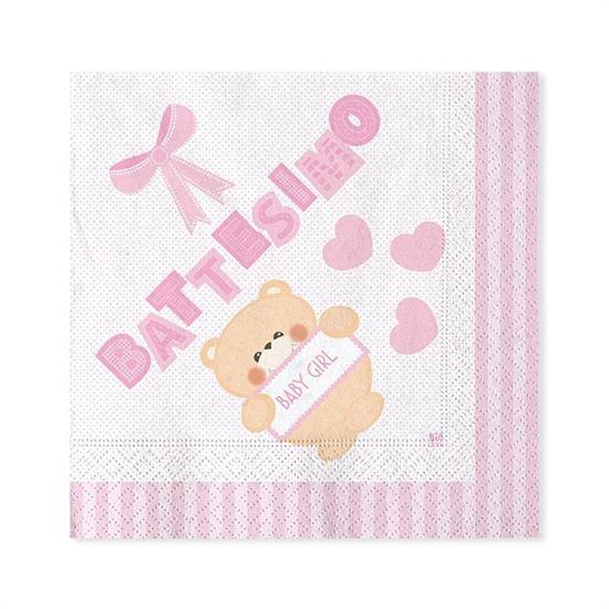 TOVAGLIOLI BATTESIMO TEDDY ROSA 20pz