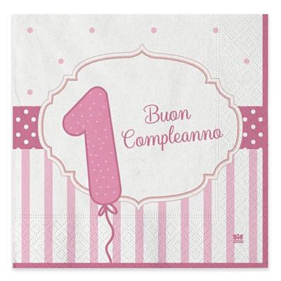 TOVAGLIOLI BUON 1'COMPLEANNO ROSA 20pz