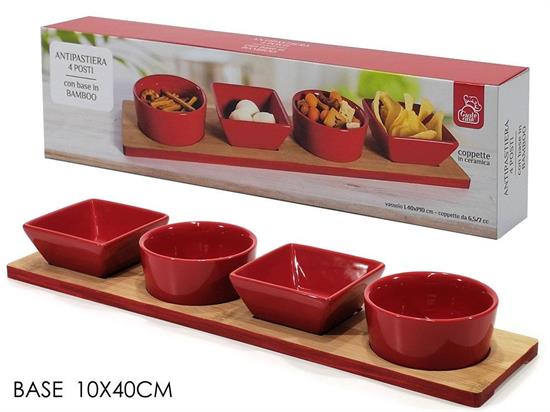 SET 4 ANTIPASTIERE ROSSE C/BASE BAMBOO