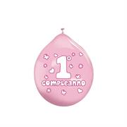 PALLONCINI MEDIUM 20pz 1'COMPLEANNO ROSA 10'/26cm