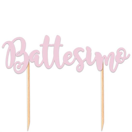 CAKE TOPPER BATTESIMO ROSA 20x13cm