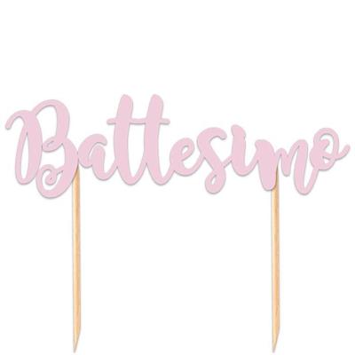 CAKE TOPPER BATTESIMO ROSA 20x13cm