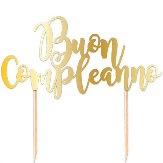 CAKE TOPPER COMPLEANNO GOLD 20x17cm