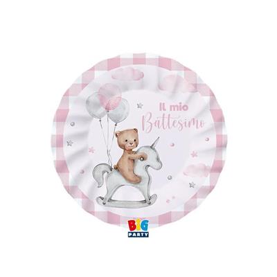 PIATTI BATTESIMO BEAR ROSA 8pz 20cm