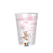 BICCHIERI BATTESIMO BEAR ROSA 8pz