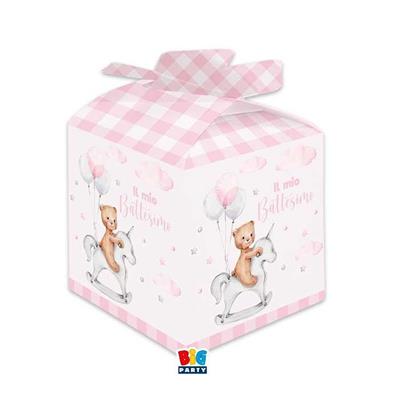 SCATOLA CUBO BATTESIMO BEAR ROSA 5x5