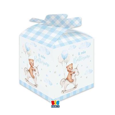 SCATOLA CUBO BATTESIMO BEAR CELESTE 5x5