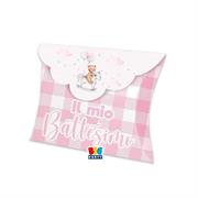 SCATOLINA BUSTA BATTESIMO BEAR ROSA 10x8x3