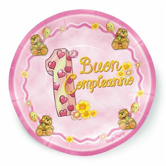 PIATTI 1'COMPLEANNO ROSA 18cm 10pz