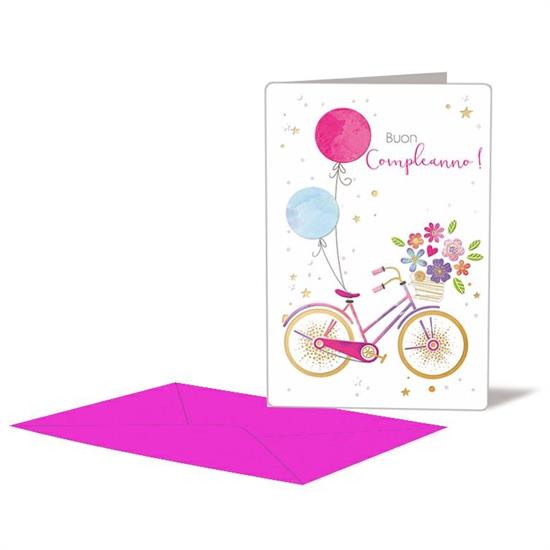 BIGLIETTO COMPLEANNO FLOWERS BICI