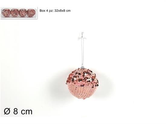 PALLE ROSA 8cm 4pz LANA E PAILLETTES