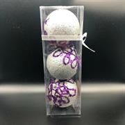 BOX 3 PALLINE 9CM GLITTER ARGENTO