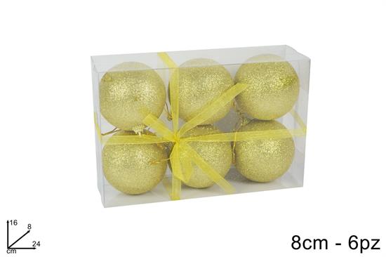 PALLINE ORO GLITTER 8cm 6pz