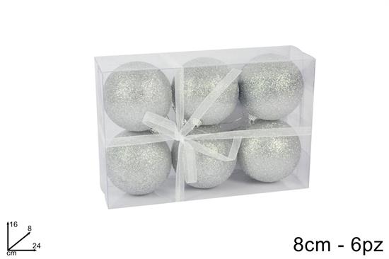 PALLINE SILVER GLITTER 8cm 6pz