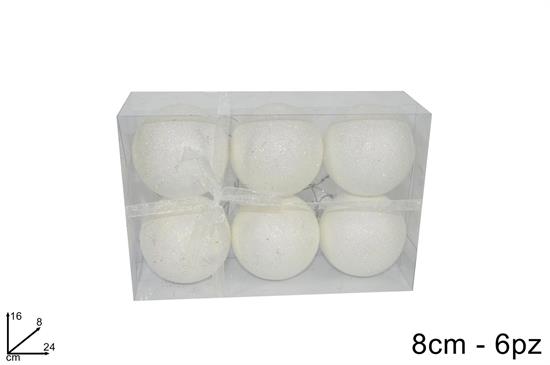 PALLINE BIANCO GLITTER 8cm 6pz