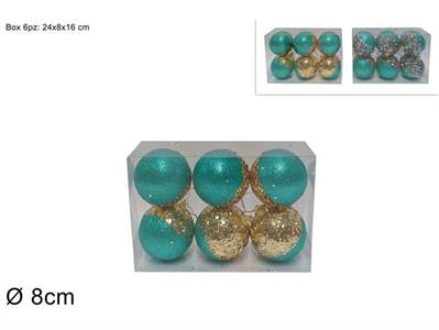 PALLE VERDE TIFFANY 8cm 6pz C/PAILLETTES