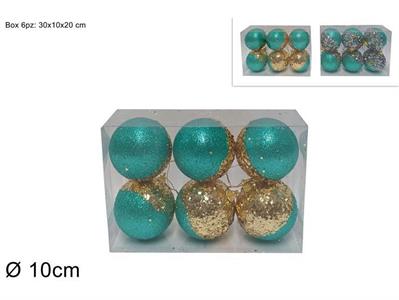 PALLE VERDE TIFFANY 10cm 6pz C/PAILLETTES