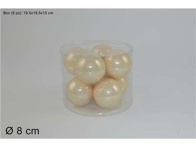 PALLE VETRO PERLATE BEIGE 8cm 8pz