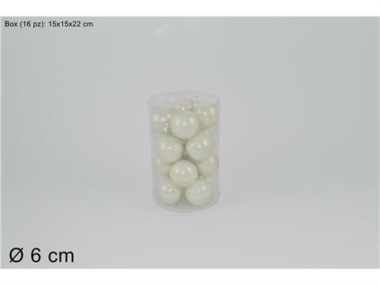 PALLE VETRO PERLATE BIANCO 6cm 16pz