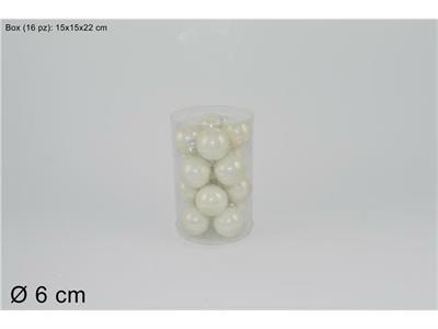 PALLE VETRO PERLATE BIANCO 6cm 16pz