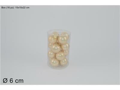 PALLE VETRO PERLATE BEIGE 6cm 16pz