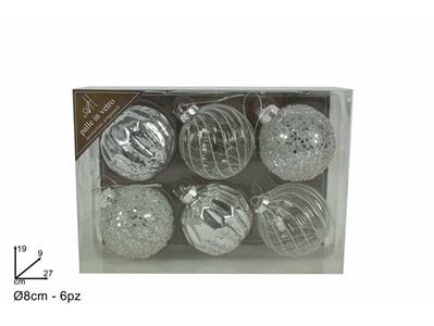 PALLE VETRO SILVER 8cm 6pz