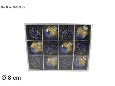 PALLA BLU/ORO GLITTER 8cm 12pz