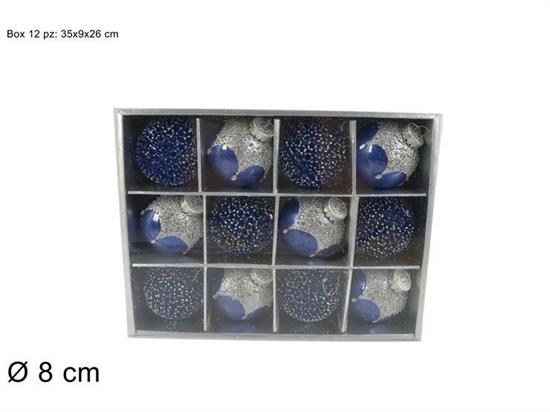 PALLA BLU/SILVER GLITTER 8cm 12pz