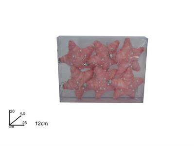 STELLE OVATTA C/PERLE ROSA 12cm 6pz