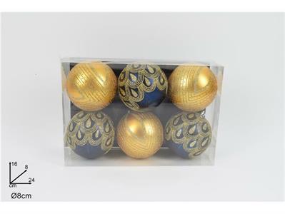 PALLE DECORO GLITTER BLU ORO 8cm 6pz