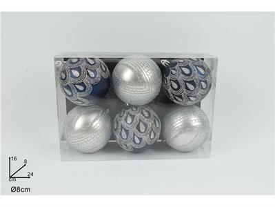 PALLE DECORO GLITTER BLU SILVER 8cm 6pz