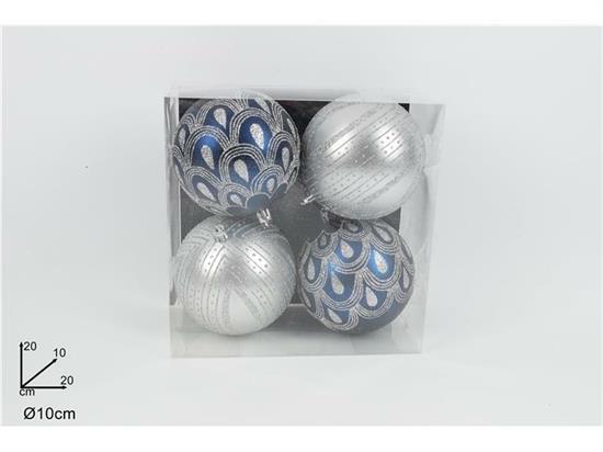 PALLE BLU/SILVER C/GLITTER SILVER 10cm 4pz