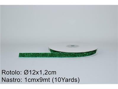 NASTRO VELLUTO GLITTERATO VERDE cm1x9mt