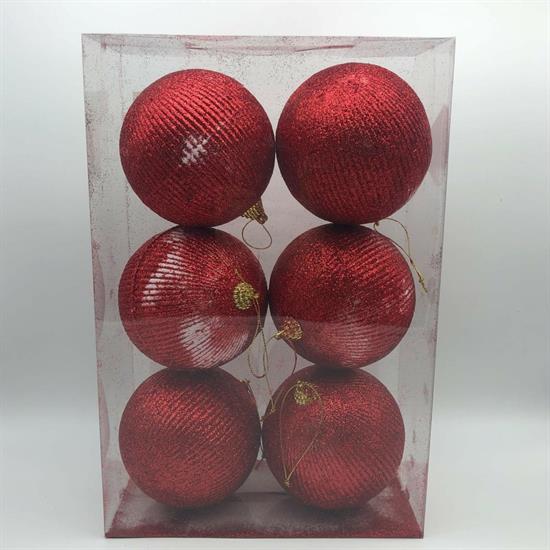 PALLE C/GLITTER ROSSO 10cm 6pz