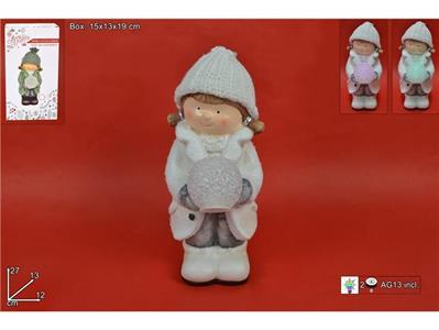 BAMBINA C/CAPPELLO BIANCO E PALLA NEVE C/LUCE