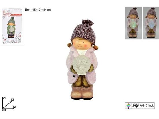 BAMBINA C/CAPPELLO ROSA E PALLA NEVE C/LUCE