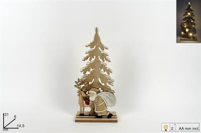 ALBERO LEGNO C/BABBO 31cm C/LUCE