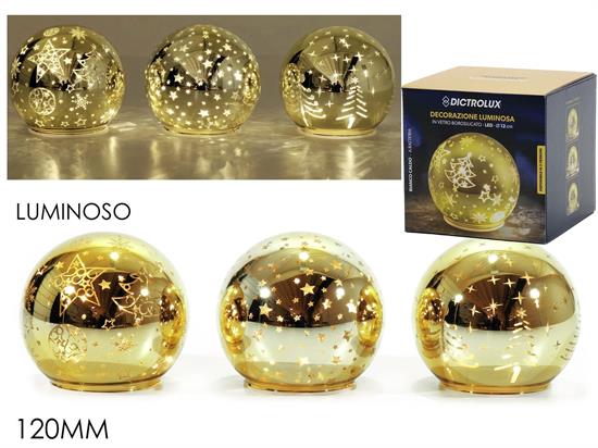 SFERA NATALE C/LUCE ORO 120mm VETRO