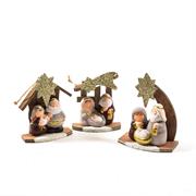 GRUPPO PRESEPE CERAMICA E LEGNO 15cm