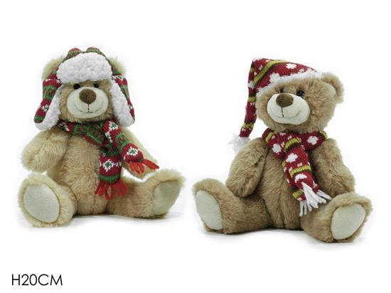 PELUCHE NATALE ORSO C/CAPPELLO E SCIARPA 20cm