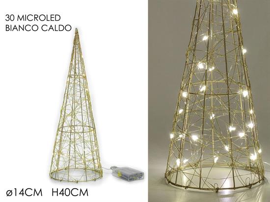 ALBERO CONO ORO 40cm 30 LED BIANCO CALDO